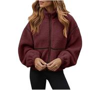 Generisch Giacca in pile da donna, in pile spesso, colore beige, per il tempo libero, morbida, giacca invernale doppia, giacca invernale calda in pile, rosso vivo, XXL