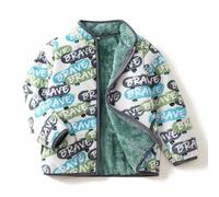 Generisch Giacca in pile da ragazzo con stampa a lettera, skateboard, roller, foderata calda, capispalla, cappotti per attività all'aria aperta nella stagione fredda, autunno e inverno, verde, 4-5