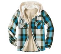 Generisch Giacca in pile da uomo alla moda dal design casual a quadri con pratica per il massimo comfort, alla moda per il tempo libero, verde, M