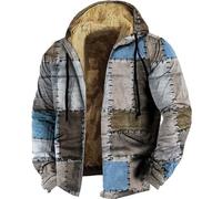 Generisch Giacca in pile da uomo con cappuccio, foderata con zip, con stampa, parka invernale, antivento, per le mezze stagioni, per le mezze stagioni, per il lavoro, per la corsa, O blu., L