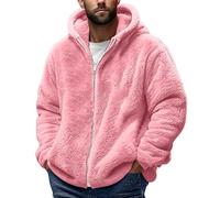 Generisch Giacca in pile da uomo, con cappuccio, foderata, in pile Teddy, sportiva, per il tempo libero, con cappuccio, tinta unita, Colore: rosa., XXL