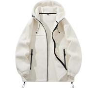 Generisch Giacca in pile da uomo con fodera termica per attività invernali all'aperto con cerniera traspirante antivento e leggera, bianco, M