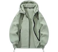 Generisch Giacca in pile da uomo con fodera termica per attività invernali all'aperto con cerniera traspirante antivento e leggera, verde, 3XL