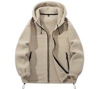 Generisch Giacca in pile da uomo con fodera termica per attività invernali all'aperto con cerniera traspirante antivento e leggera, cachi, 3XL