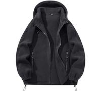 Generisch Giacca in pile da uomo con fodera termica per attività invernali all'aperto con cerniera traspirante antivento e leggera, Nero , L