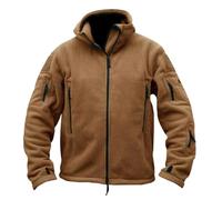 Generisch Giacca in pile da uomo Military Outdoor Antivento Giacca con Cappuccio Calda Multi Tasche Giacca Tecnica Giacca Calda per il Tempo Libero Con Cerniera Tattica Giacca in Pile, cachi, L