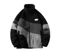 Generisch Giacca in pile da uomo moda invernale calda foderata a maniche lunghe giacca casual per il tempo libero con colori a contrasto per attività all'aperto, Nero , L