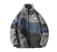 Generisch Giacca in pile da uomo moda invernale calda foderata a maniche lunghe giacca casual per il tempo libero con colori a contrasto per attività all'aperto, grigio., L