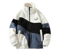 Generisch Giacca in pile da uomo moda invernale calda foderata a maniche lunghe giacca casual per il tempo libero con colori a contrasto per attività all'aperto, bianco, L