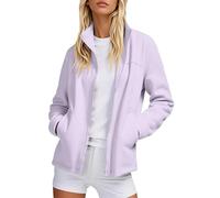 Generisch Giacca in pile invernale da donna, con imbottitura termica, per escursioni, casual, a maniche lunghe, tinta unita, Viola chiaro, 5XL