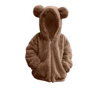 Generisch Giacca in pile Teddy per bambini, calda giacca invernale per ragazze, calda giacca invernale con cappuccio, con chiusura lampo, orecchie d'orso, giacca per le mezze stagioni, felpa in