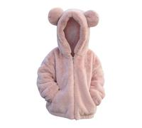 Generisch Giacca in pile Teddy per bambini, calda giacca invernale per ragazze, calda giacca invernale con cappuccio, con chiusura lampo, orecchie d'orso, giacca per le mezze stagioni, felpa in