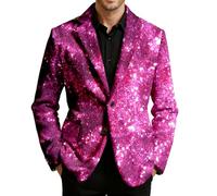 Generisch Giacca in velluto con paillettes per occasioni festive - Giacca invernale per uomo attento allo stile, rosa intenso, L