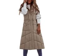 Generisch Giacca invernale da donna 2026 Piumino lungo, senza maniche, reversibile, invernale, caldo, taglia unica, gilet, capispalla, cachi, XL