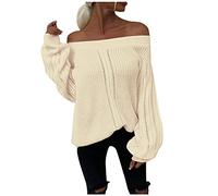 Generisch Giacca invernale da donna a maglia, senza spalline, tinta unita, a maniche lunghe, colletto a una parola, tunica senza schiena, beige., S