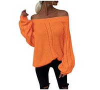 Generisch Giacca invernale da donna a maglia, senza spalline, tinta unita, a maniche lunghe, colletto a una parola, tunica senza schiena, Colore: arancione., S