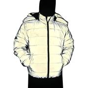 Generisch Giacca invernale da donna Glow Hip Hop Coat giacca riflettente grigia da donna con cerniera rimovibile con cappuccio Cappotto caldo corto con tasche, grigio., M