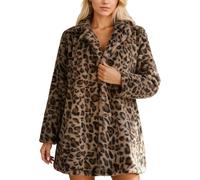 Generisch Giacca invernale da donna Leopard Faux Fuzzy, giacca invernale calda oversize, cappotto lungo con stampa leopardata, elegante giacca in pile, a maniche lunghe, autunno, Brown-1, 5XL