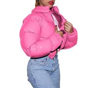 Generisch Giacca invernale da donna lucida come imbottitura corta con chiusura lampo per una protezione ottimale dal freddo, Colore: rosa., XL