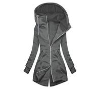 Generisch Giacca invernale da donna lunga a vento con tasca, in tinta unita, comoda, giacca Therno, slim fit, per attività all'aria aperta, sportiva, per il tempo libero, alla moda, grigio., XXL
