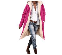 Generisch Giacca invernale da donna, lunga, calda imbottitura, giacca da donna per la transizione, leggera, trapuntata, con cappuccio, lunga su entrambe le giacche buffer, calda giacca con cappuccio