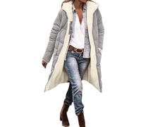 Generisch Giacca invernale da donna, lunga, calda imbottitura, giacca da donna per la transizione, leggera, trapuntata, con cappuccio, lunga su entrambe le giacche buffer, calda giacca con cappuccio