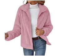 Generisch Giacca invernale da donna, tinta unita, in peluche, a maniche lunghe, pratica tasca con cerniera per una calda protezione dal freddo, Colore: rosa., XXL