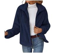 Generisch Giacca invernale da donna, tinta unita, in peluche, a maniche lunghe, pratica tasca con cerniera per una calda protezione dal freddo, Blu marino, 3XL