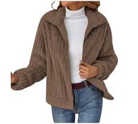 Generisch Giacca invernale da donna, tinta unita, in peluche, a maniche lunghe, pratica tasca con cerniera per una calda protezione dal freddo (cachi, XXL)