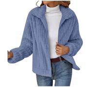 Generisch Giacca invernale da donna, tinta unita, in peluche, a maniche lunghe, pratica tasca con cerniera per una calda protezione dal freddo, Azzurro, XL