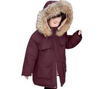 Generisch Giacca invernale da ragazza, con cappuccio, antivento, elegante, tinta unita, per le mezze stagioni, con cappuccio, soffice piumino 120-170, Vino, 130