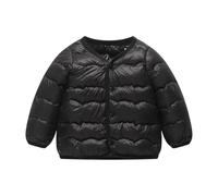 Generisch Giacca invernale da ragazza, in tinta unita, per bambini, outerwear, lunghezza al ginocchio, giacca per le mezze stagioni, antivento e calda, in feltro da donna, 90-130, Nero , 100