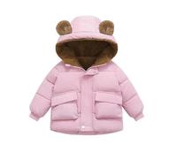 Generisch Giacca invernale da ragazza, parka con orecchie d'orso, piumino invernale, antivento, cappotto invernale corto, tinta unita, per outerwear comodo, caldo 90-130, Colore: rosa., 100