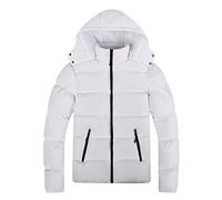 Generisch Giacca invernale da uomo 2025 Giacca invernale da uomo con cappuccio invernale ispessito per il pane con cerniera integrale, tinta unita, imbottita, taglie forti, cappotto di cotone, bianco