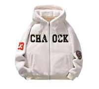 Generisch Giacca invernale da uomo in lana d'agnello, con cappuccio, con lana spessa, per le giornate fredde, comoda giacca per il tempo libero, abbigliamento caldo per le attività, bianco, L