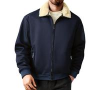 Generisch Giacca invernale da uomo in pile imbottito, per il tempo libero, giacca da montagna, giacca a vento con tasche con chiusura lampo, giacca per il tempo libero, giacca da trekking calda, Blu