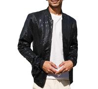 Generisch Giacca invernale da uomo, per il tempo libero, giacca da uomo, personalità, moda, night club, da uomo, sottile, con paillettes, Nero , 5XL