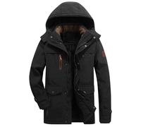 Generisch Giacca invernale da uomo - Piumino lungo con cappuccio, giacca da sci imbottita, antivento, calda giacca trapuntata softshell in taglie forti, O nero., XXXXXL