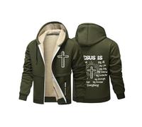 Generisch Giacca invernale da uomo, termica, in pile, antivento, invernale, tinta unita, foderata, con tasche e chiusura lampo, per il tempo libero, per tutti i giorni, O verde dell'esercito, L