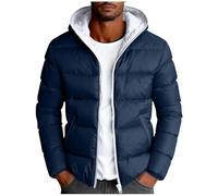 Generisch Giacca invernale da uomo, trapuntata, in cotone, calda giacca invernale, da uomo, per la transizione, alla moda, con cappuccio, giacca invernale, 06 blu scuro., XL