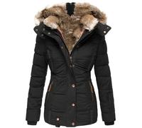 Generisch Giacca invernale in pile con cappuccio, cerniera frontale intera, foderata, antivento con colletto a bottone, per un comodo abbigliamento casual in caso di clima freddo, Nero , 5XL