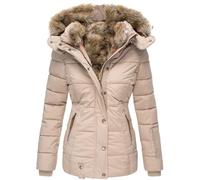 Generisch Giacca invernale in pile con cappuccio, cerniera frontale intera, foderata, antivento con colletto a bottone, per un comodo abbigliamento casual in caso di clima freddo, beige., 5XL