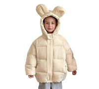 Generisch Giacca invernale per adolescenti, ragazze, ragazzi, giacca a soffietto con cappuccio per orecchie, giacca trapuntata, tinta unita, per bambini, comoda e calda, con tasca, per le mezze