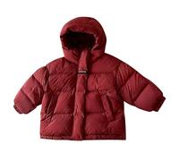 Generisch Giacca invernale per bambini, leggera, in tinta unita, per bambini, con cappuccio, per esterni, elegante, antivento, per le mezze stagioni, parka 100-150, Colore: rosso, 130