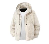 Generisch Giacca leggera da uomo con cappuccio per primavera, estate, protezione dal vento, traspirante, confortevole, per tutti i giorni, tempo libero, giacca sottile e impermeabile, cachi, XL