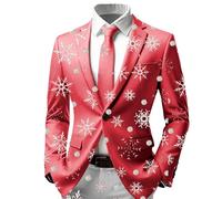 Generisch Giacca natalizia da uomo, aderente, con un bottone, con motivo natalizio divertente, per Natale, per il tempo libero, per feste, Natale, per feste di Natale, vestibilità regolare, D9-rosso