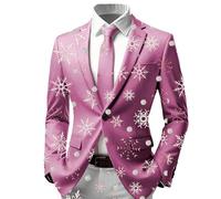 Generisch Giacca natalizia da uomo, aderente, con un bottone, con motivo natalizio divertente, per Natale, per il tempo libero, per feste, Natale, per feste di Natale, vestibilità regolare, D4 rosa