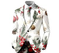 Generisch Giacca natalizia da uomo, per il tempo libero, con motivo natalizio, blazer e blazer, stile moderno, per Natale, con un bottone, blazer di Natale, P bianco., S