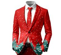 Generisch Giacca natalizia da uomo, per il tempo libero, con motivo natalizio, blazer e blazer, stile moderno, per Natale, con un bottone, blazer di Natale, Q rosso., M
