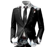 Generisch Giacca natalizia da uomo, per il tempo libero, con motivo natalizio, blazer e blazer, stile moderno, per Natale, con un bottone, blazer di Natale, O nero., S